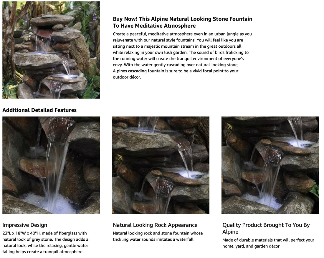 Alpine Corporation 4Tier Rock Water Fountain with LED LightsWIN316